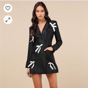 Lulus Black Double Breasted Bow Blazer Mini Dress
